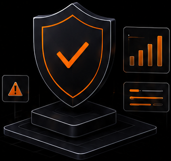 Security shield with checkmark, alerts and analytics