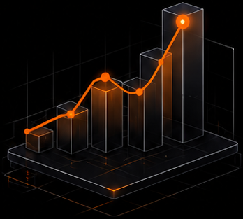 3D bar chart with rising trend line