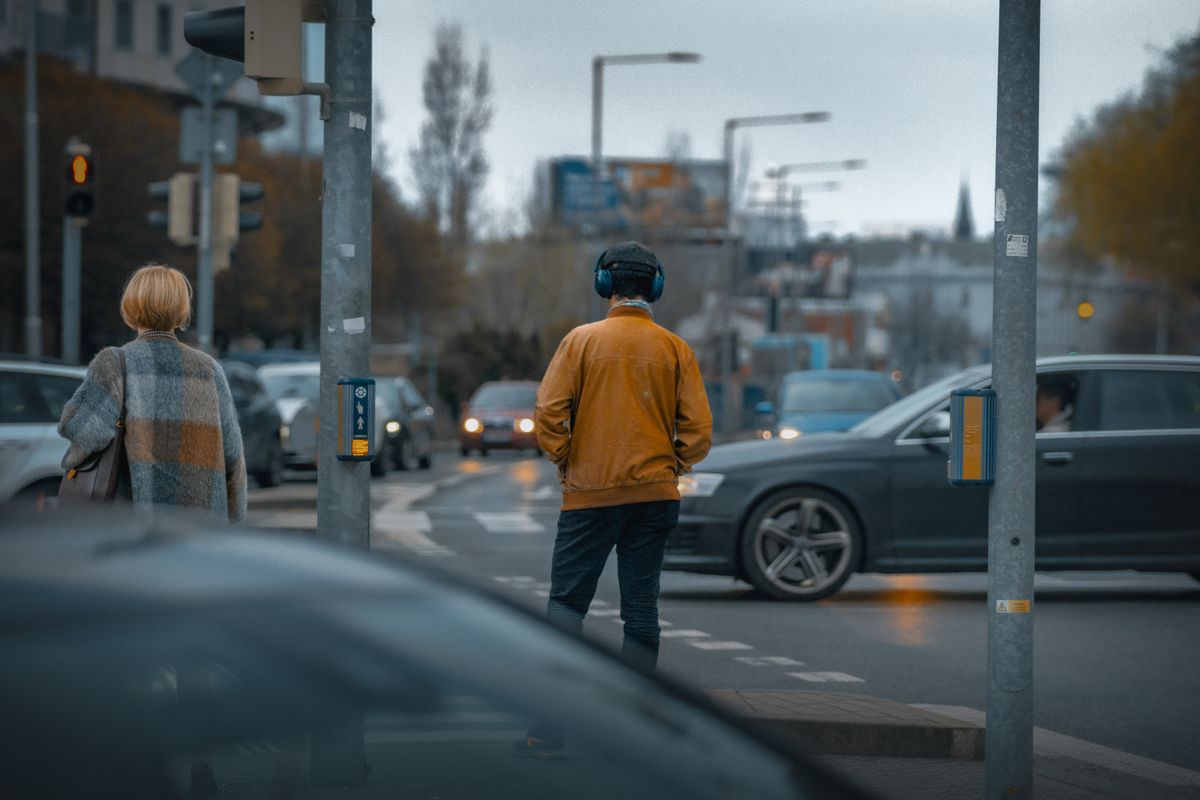 City street scene with object detection annotations